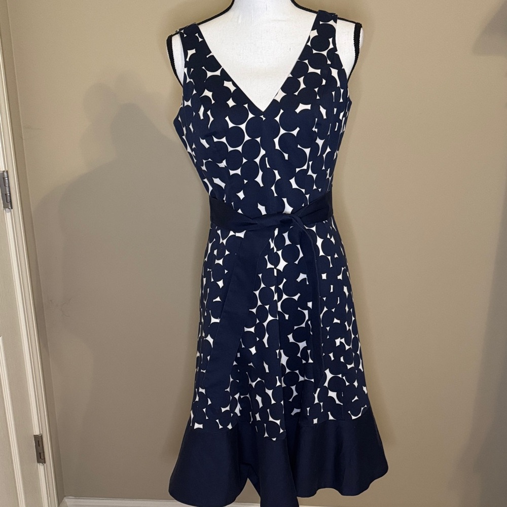 Nine West Navy and White Polka Dot Dress